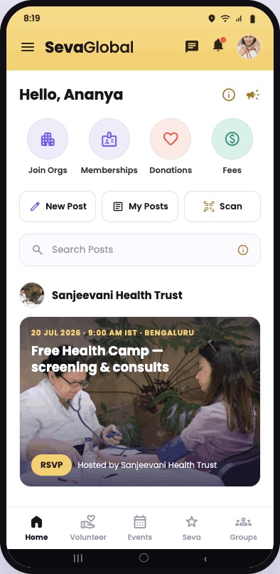 SevaGlobal member home